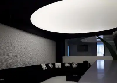 Large circle light over reception in private cosmetic surgery clinic
